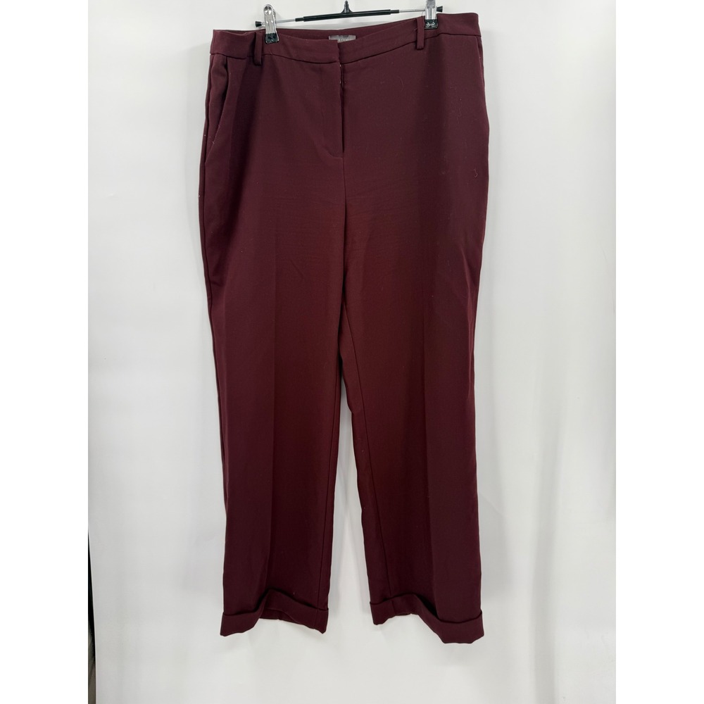 Vince Camuto 14 Trousers Womens Burgundy Cuffed Straight Leg Workwear Pants